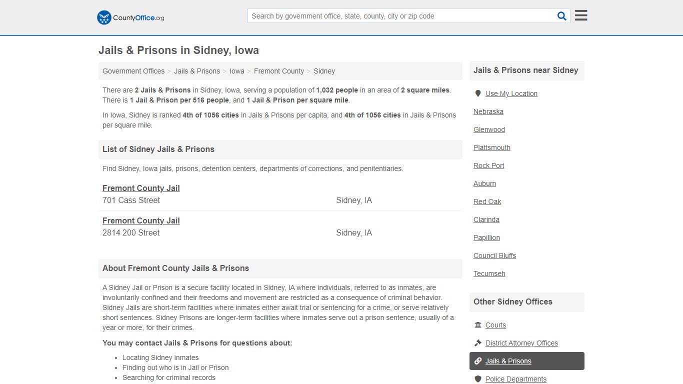 Jails & Prisons - Sidney, IA (Inmate Rosters & Records)